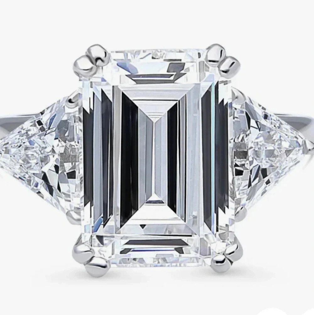 3 Stone 6CTW Emerald Cut Lab Created Diamond in Sterling Silver Size 7 - Picture 8 of 8